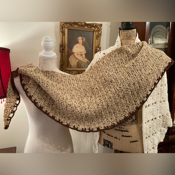 Beautiful tweed shawl scarf wrap with edging HANDMADE NEW lovingly crafted - Picture 11 of 14